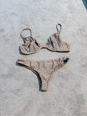 acacia swimwear Taupe Leopard Print Underwire Bikini Set